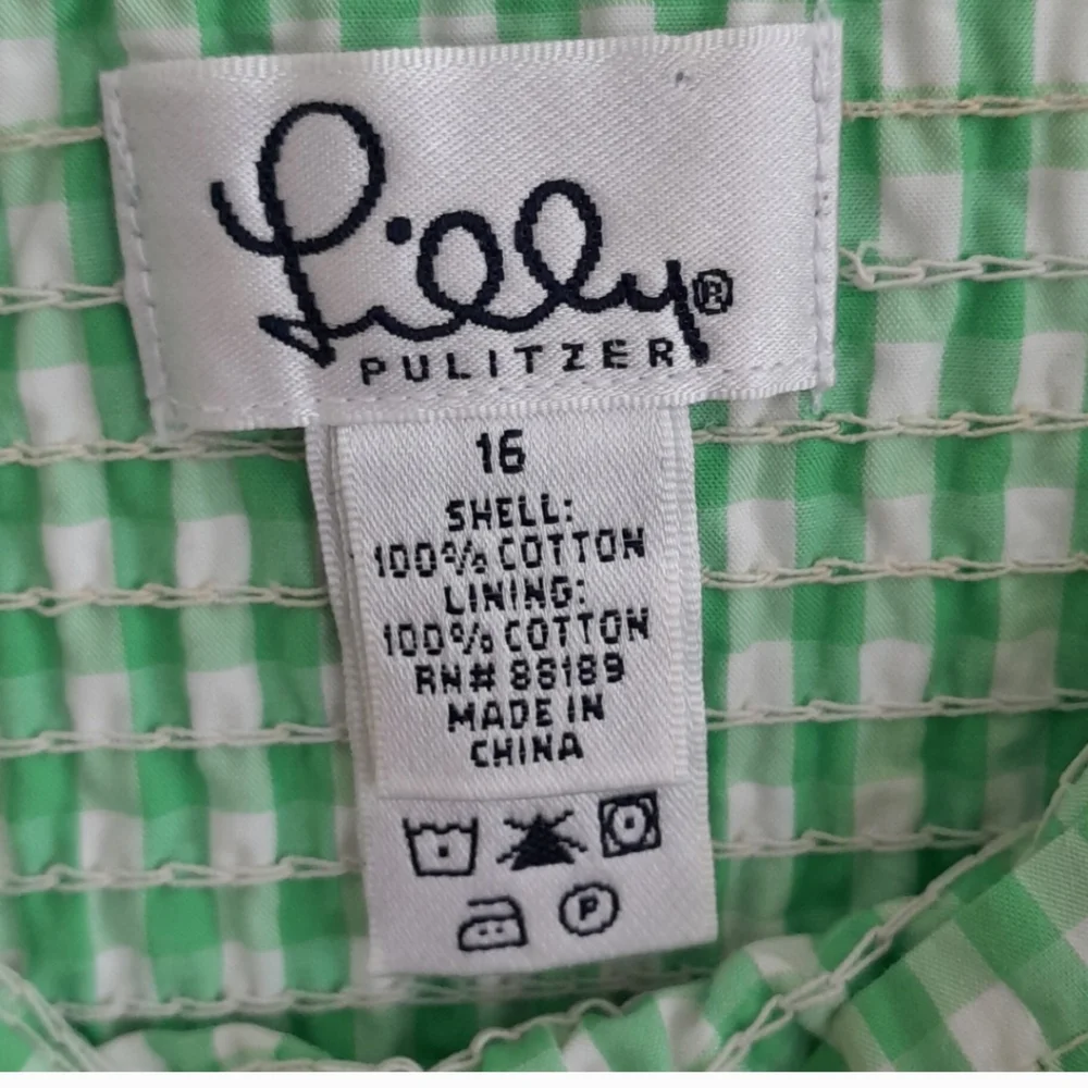 LILLY PULITZER Green And White Gingham Sun Dress Size 16